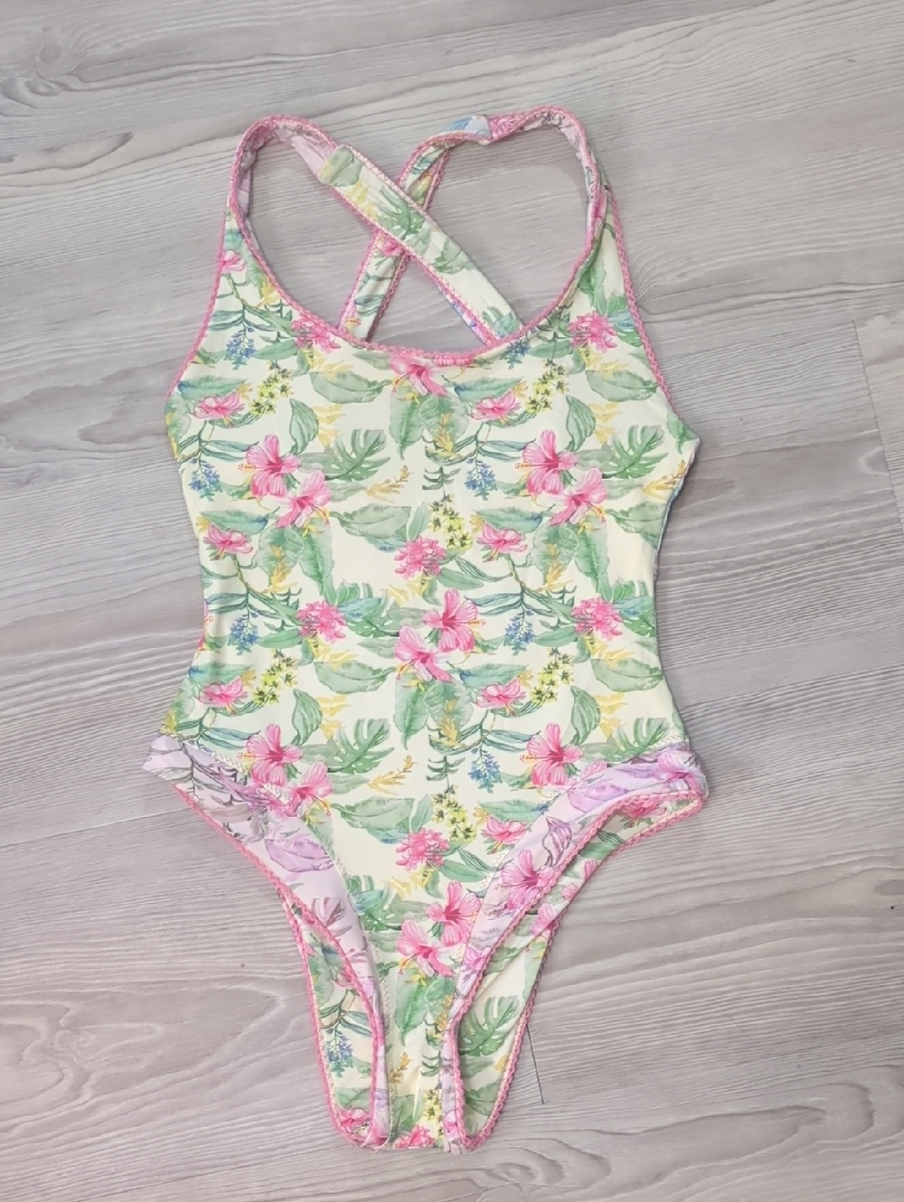 LoveShackFancy X Hurley One-Piece with Pink & Green Floral Print Reversible M